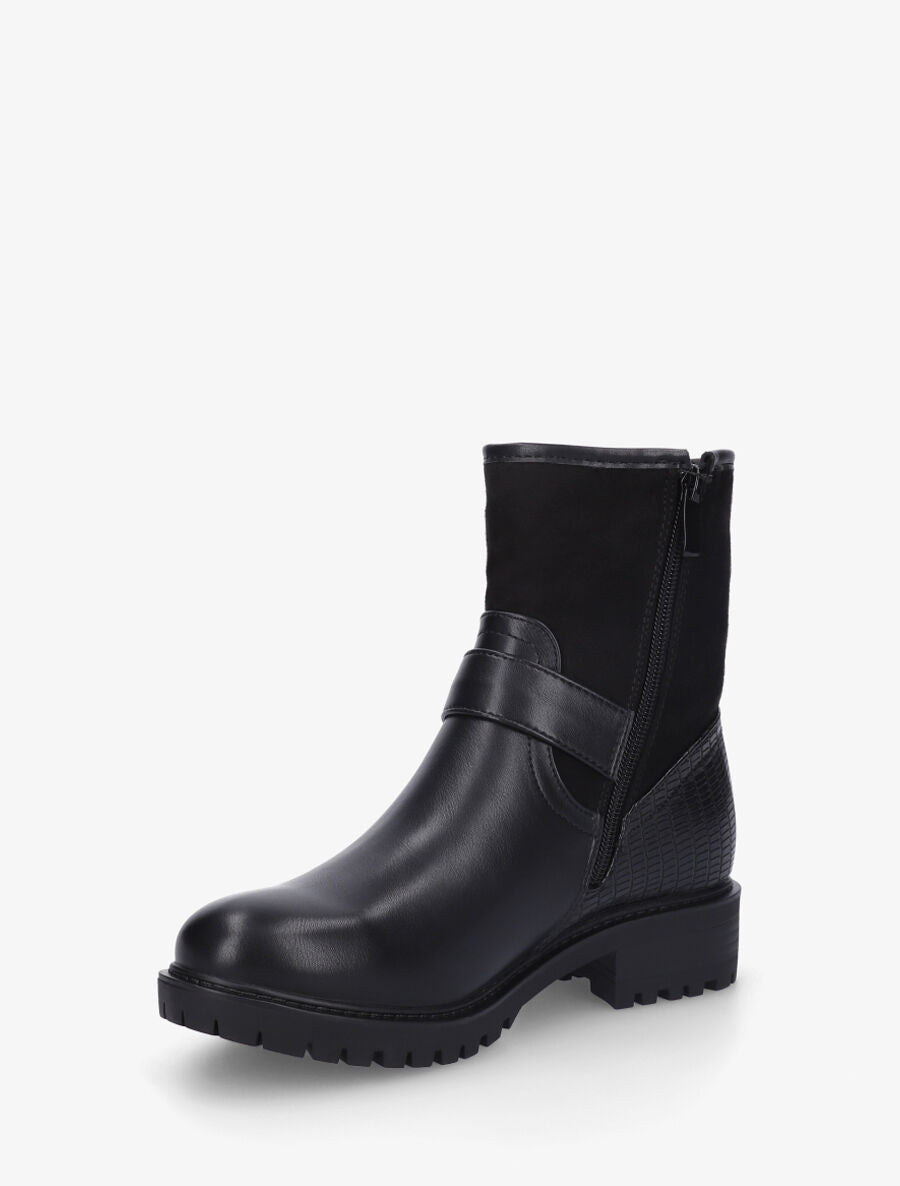 Bottines bi-matière à détail croco - Noir - 3