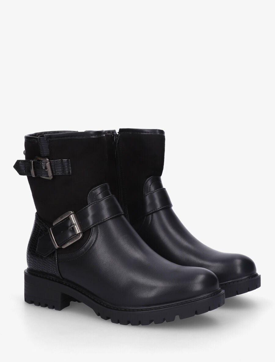 Bottines bi-matière à détail croco - Noir - 4