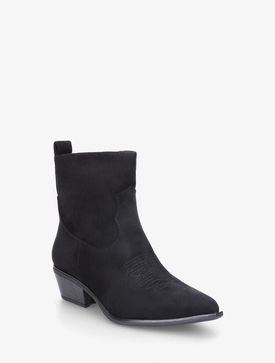 Bottines en suédine style santiags - Noir - 2