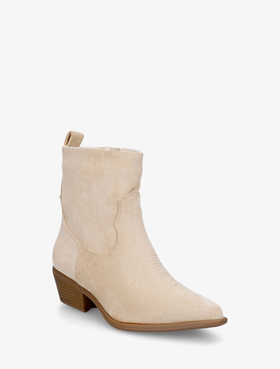 Bottines en suédine style santiags - Beige - 2