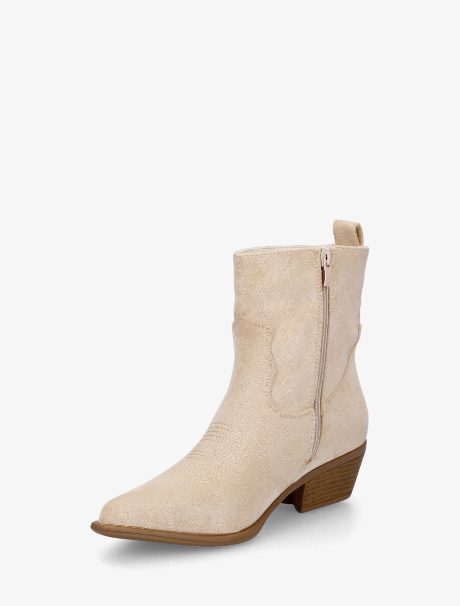 Bottines en suédine style santiags - Beige - 3