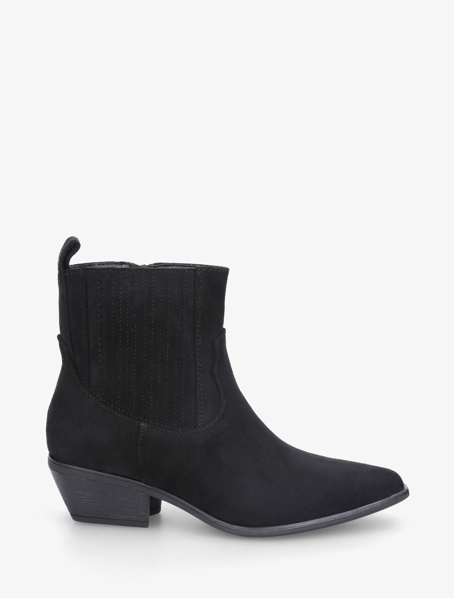 Bottines unies en suédine style santiags - Noir - 1