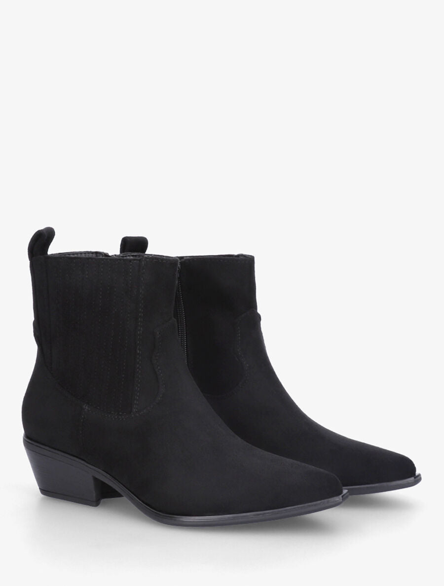 Bottines unies en suédine style santiags - Noir - 4
