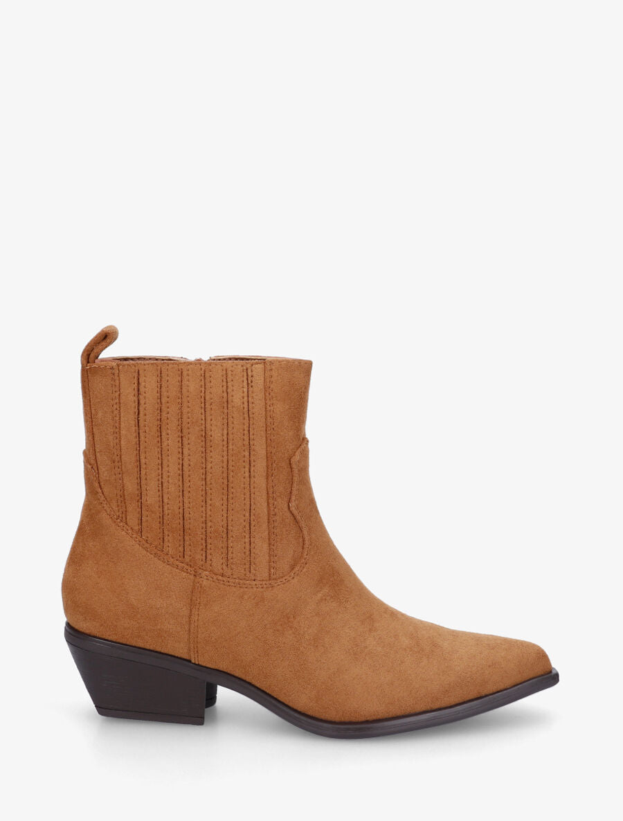 Bottines unies en suédine style santiags - Camel - 5