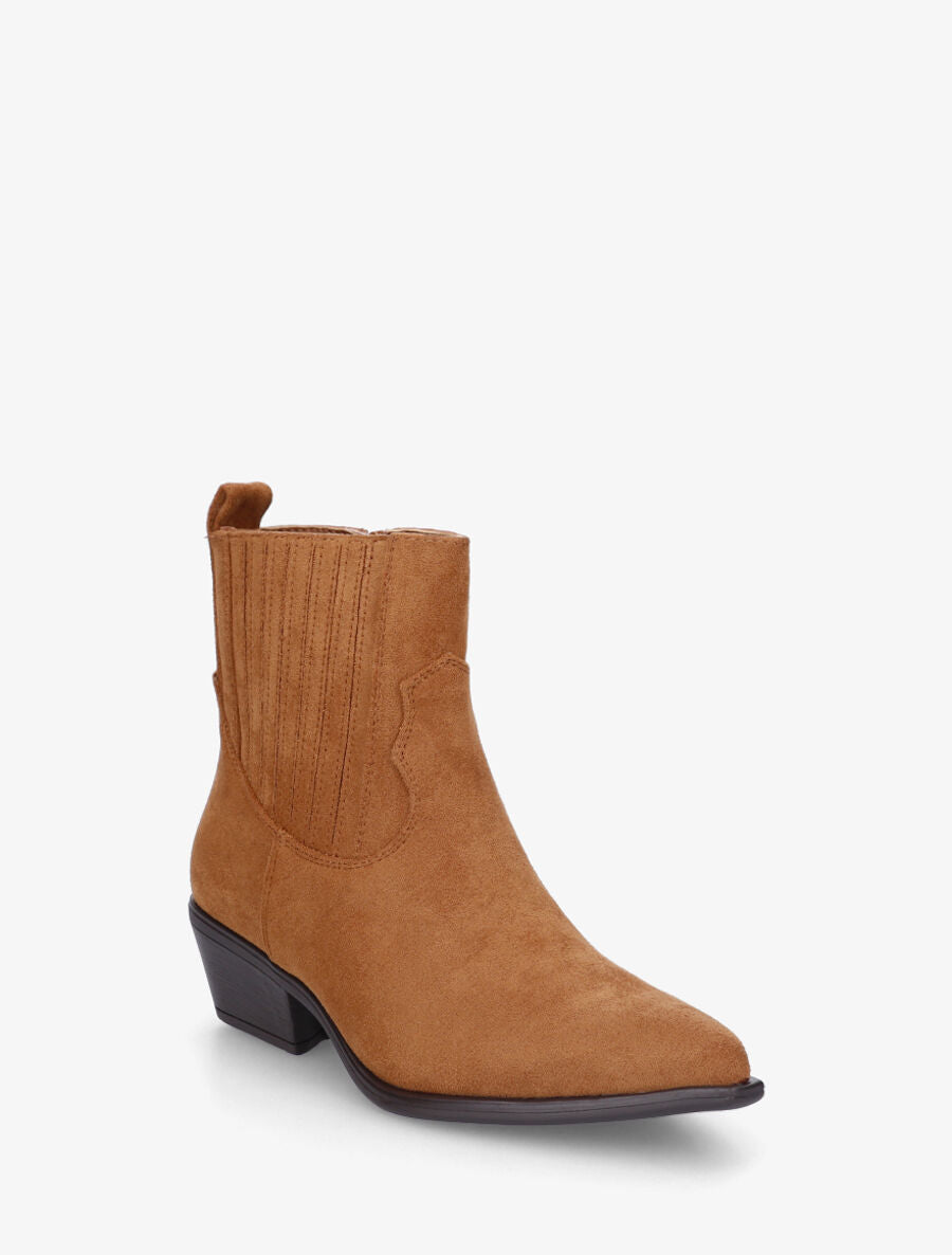 Bottines unies en suédine style santiags - Camel - 2