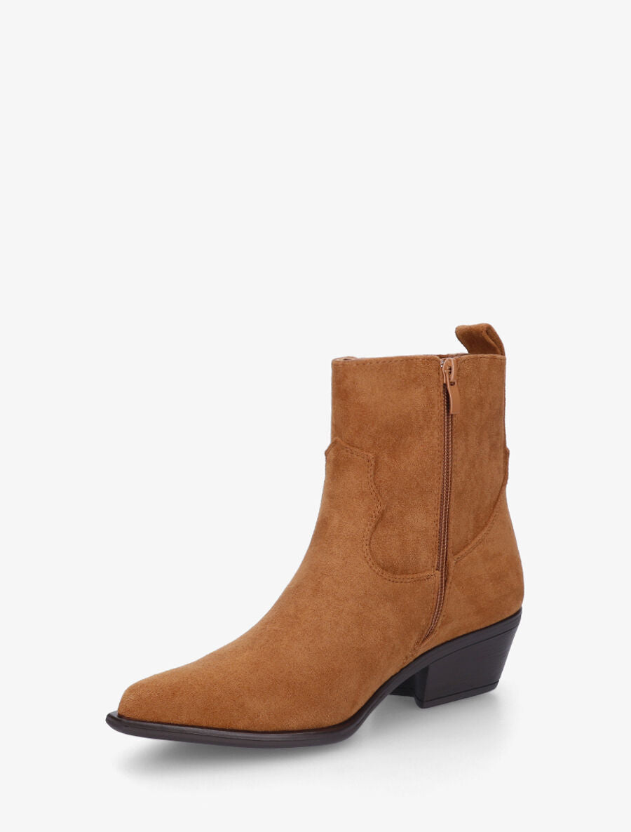 Bottines unies en suédine style santiags - Camel - 3