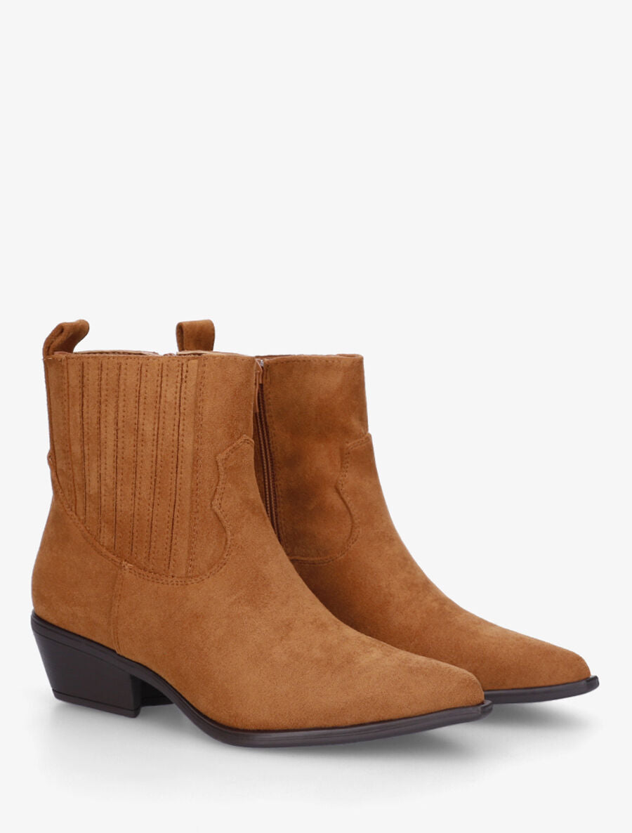 Bottines unies en suédine style santiags - Camel - 4