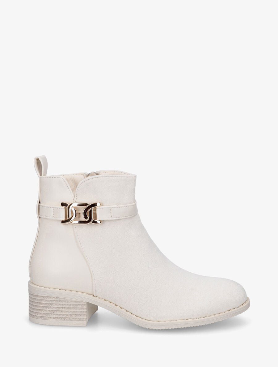 Bottines unies en suédine et simili - Crème - 5