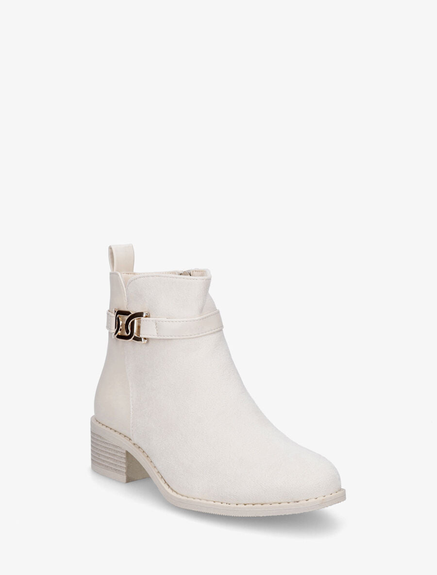 Bottines unies en suédine et simili - Crème - 2