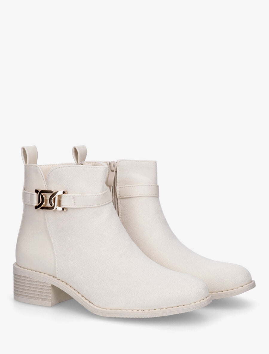 Bottines unies en suédine et simili - Crème - 4