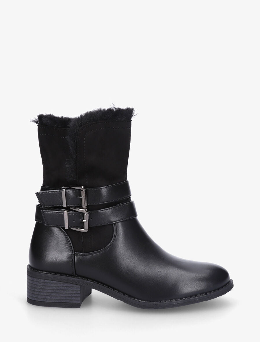 Bottines unies fourrées et sanglées - Noir - 5