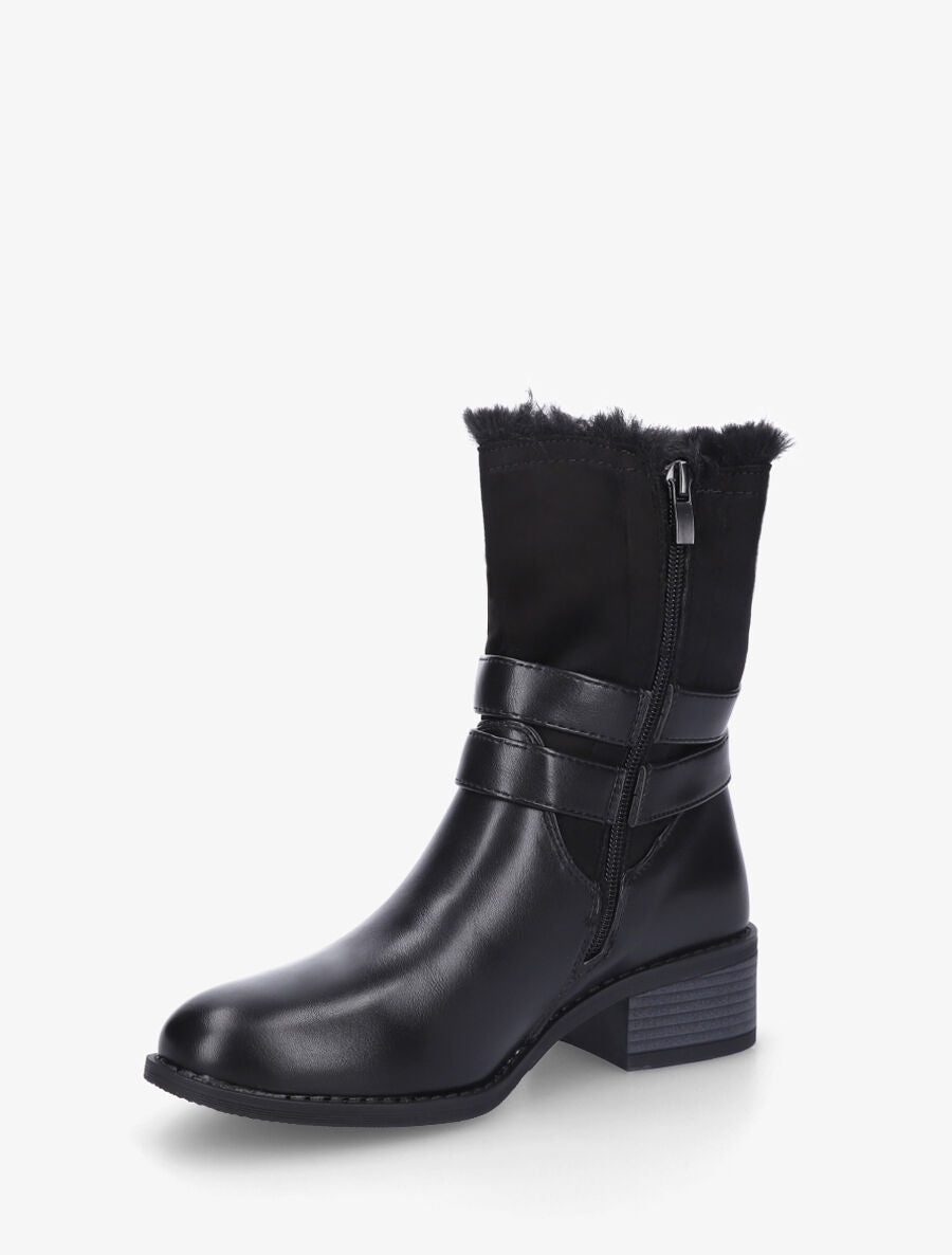 Bottines unies fourrées et sanglées - Noir - 3