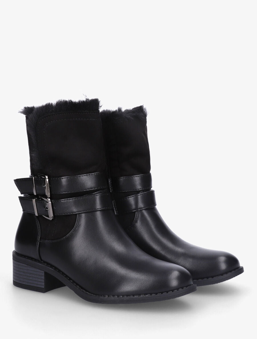 Bottines unies fourrées et sanglées - Noir - 4
