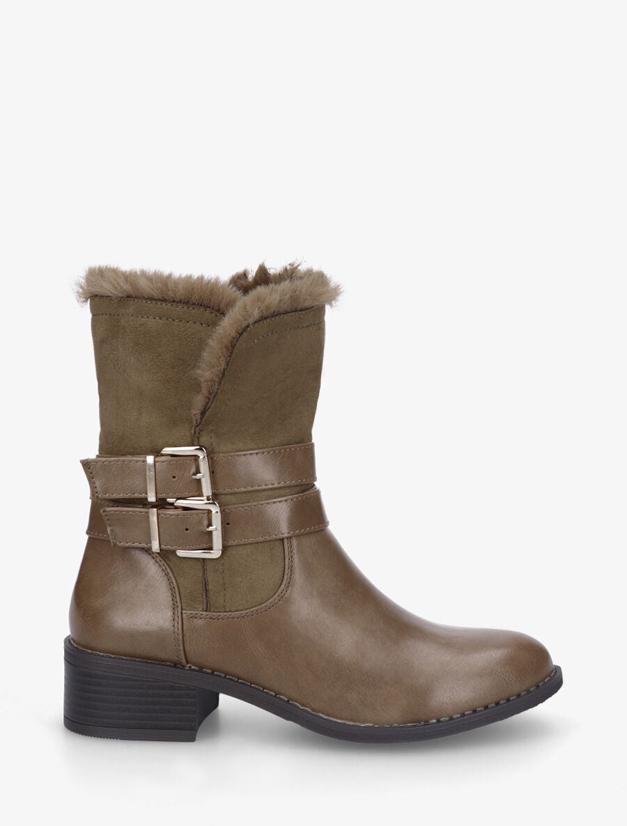 Bottines unies fourrées et sanglées - Taupe - 5