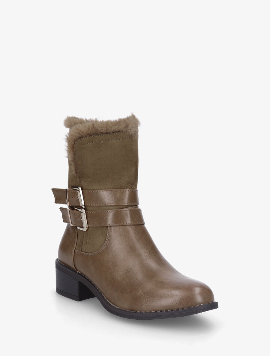 Bottines unies fourrées et sanglées - Taupe - 2