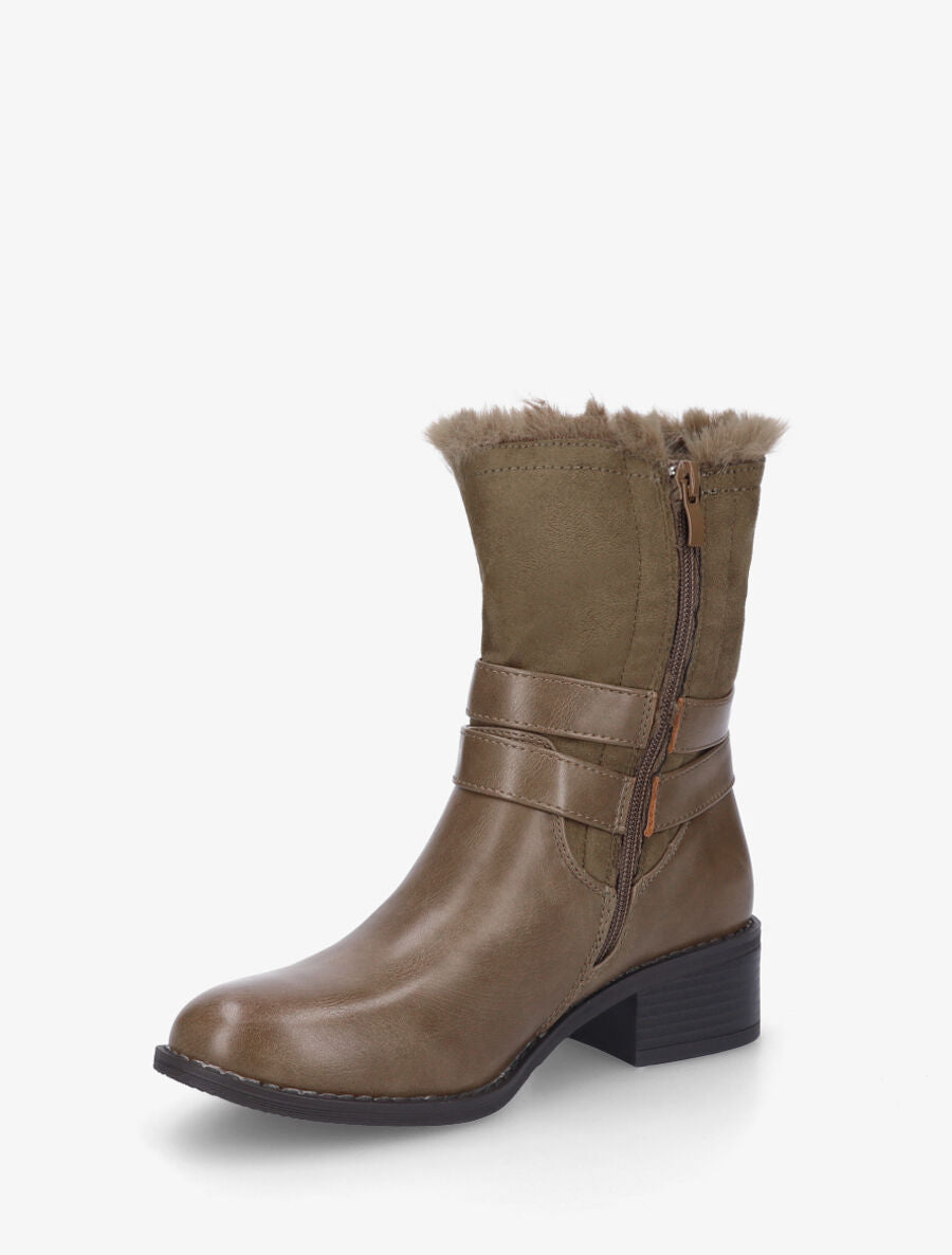 Bottines unies fourrées et sanglées - Taupe - 3