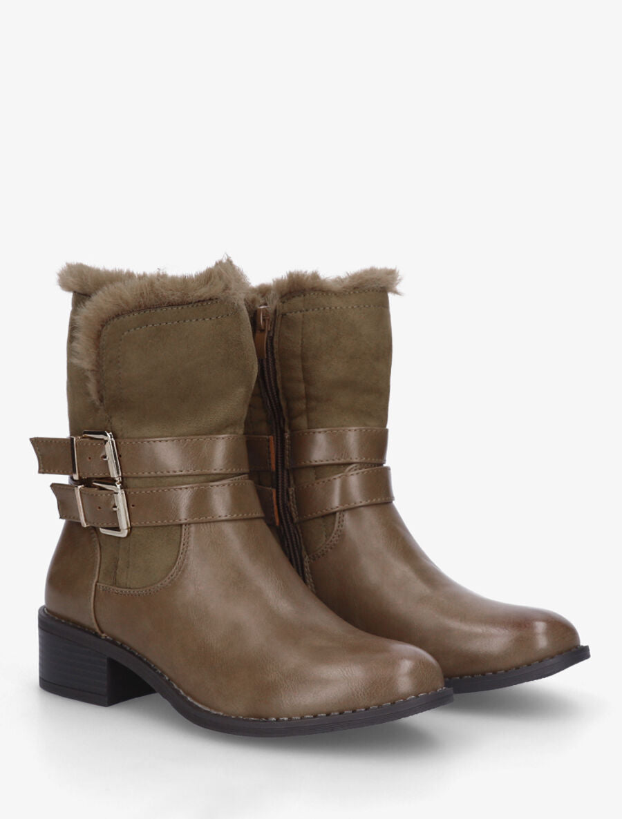 Bottines unies fourrées et sanglées - Taupe - 4