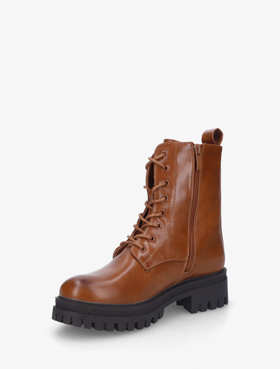 Bottines montantes en simili à lacets - Camel - 3