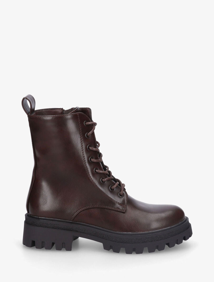 Bottines montantes en simili à lacets - Marron - 1