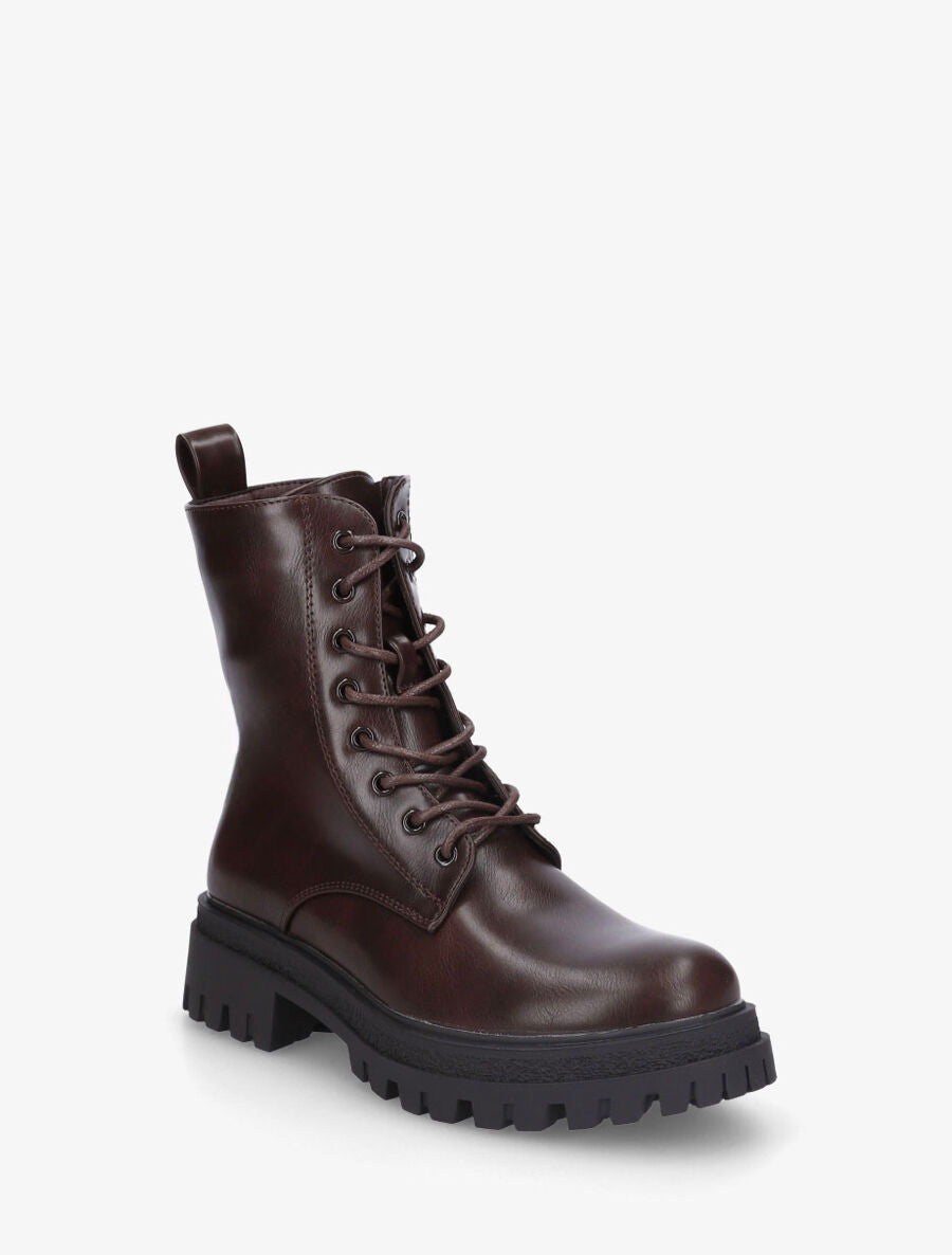 Bottines montantes en simili à lacets - Marron - 2