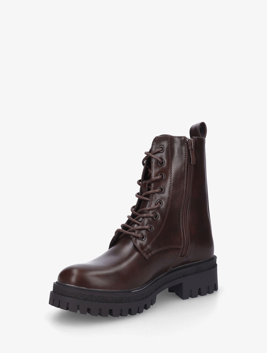 Bottines montantes en simili à lacets - Marron - 3