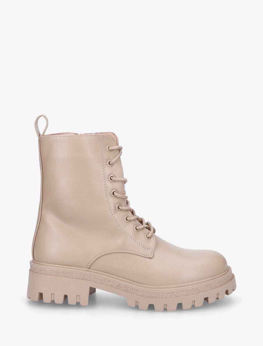Bottines montantes en simili à lacets - Taupe - 1