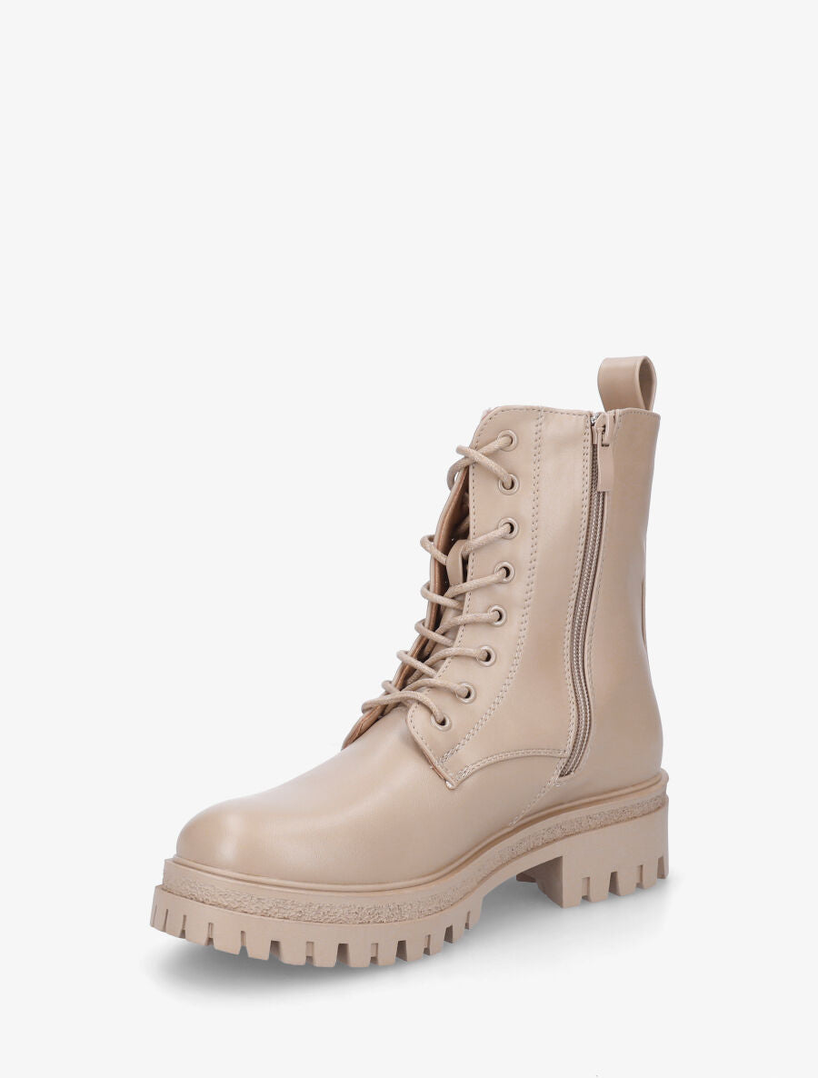 Bottines montantes en simili à lacets - Taupe - 3