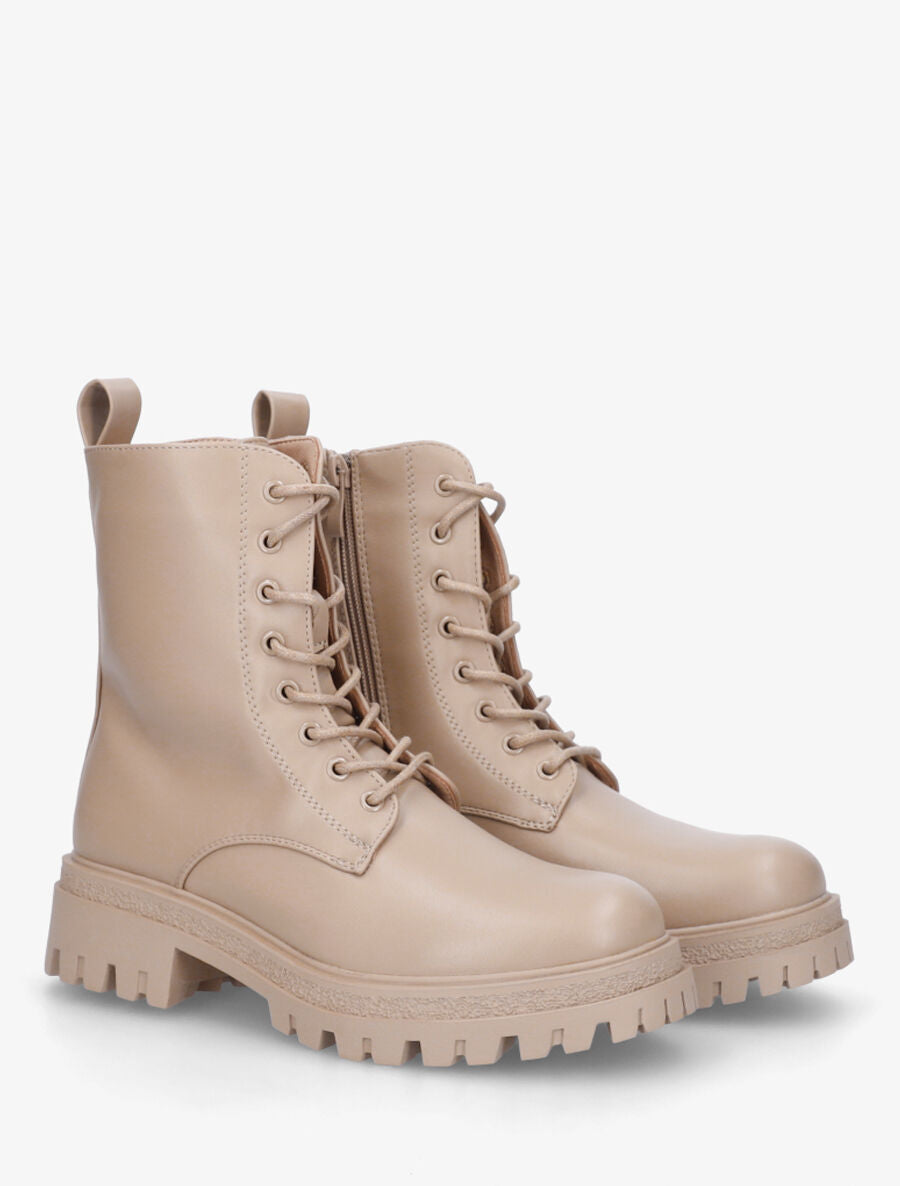 Bottines montantes en simili à lacets - Taupe - 4