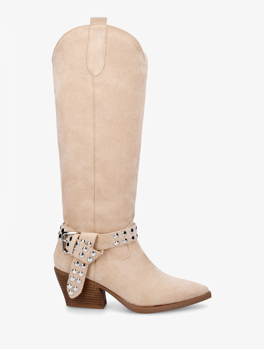 Bottes en suédine style santiags - Beige - 5