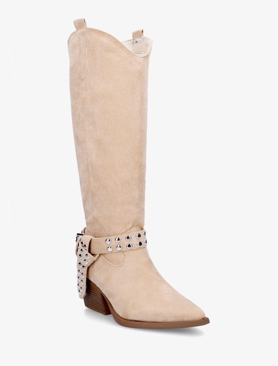 Bottes en suédine style santiags - Beige - 2