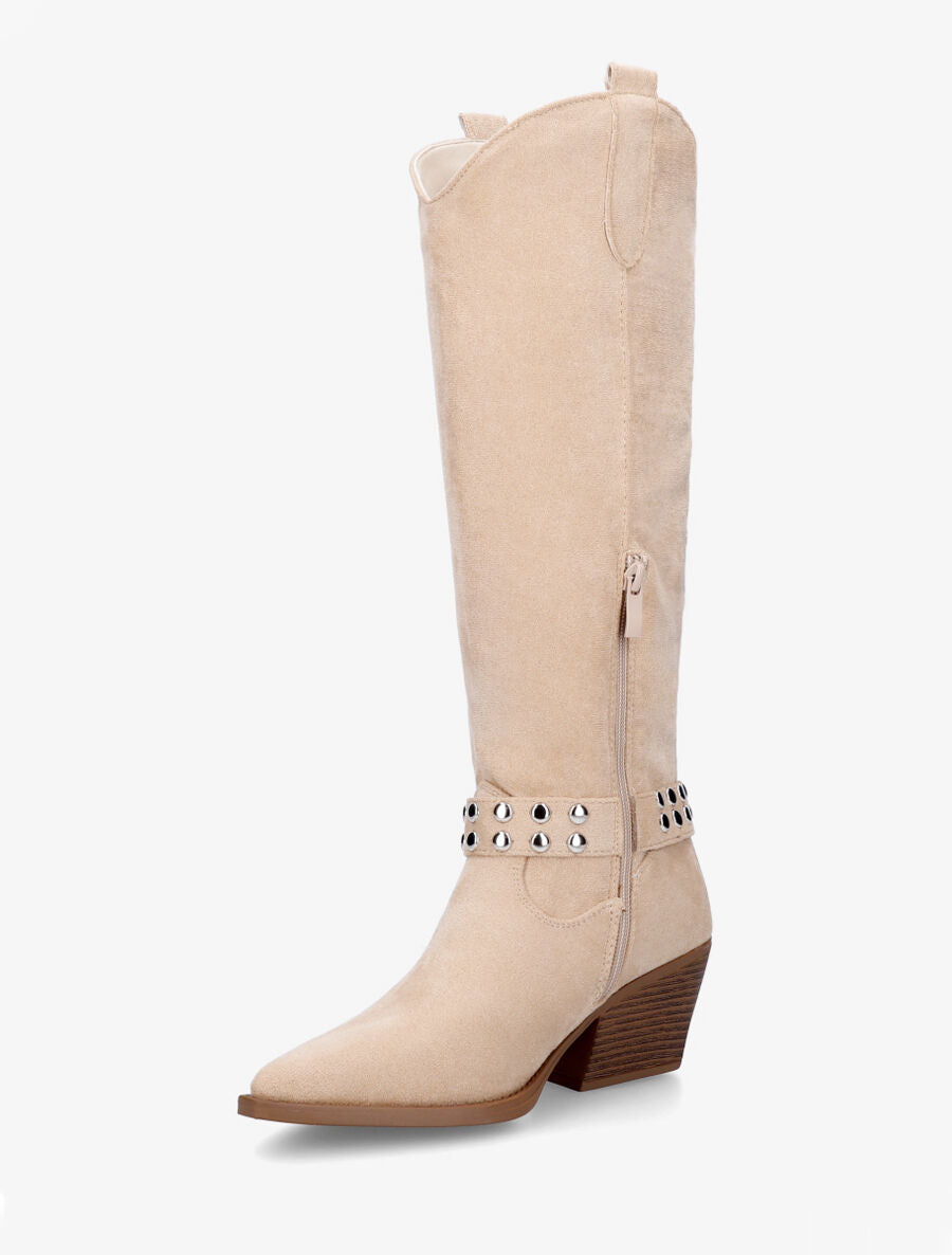 Bottes en suédine style santiags - Beige - 3