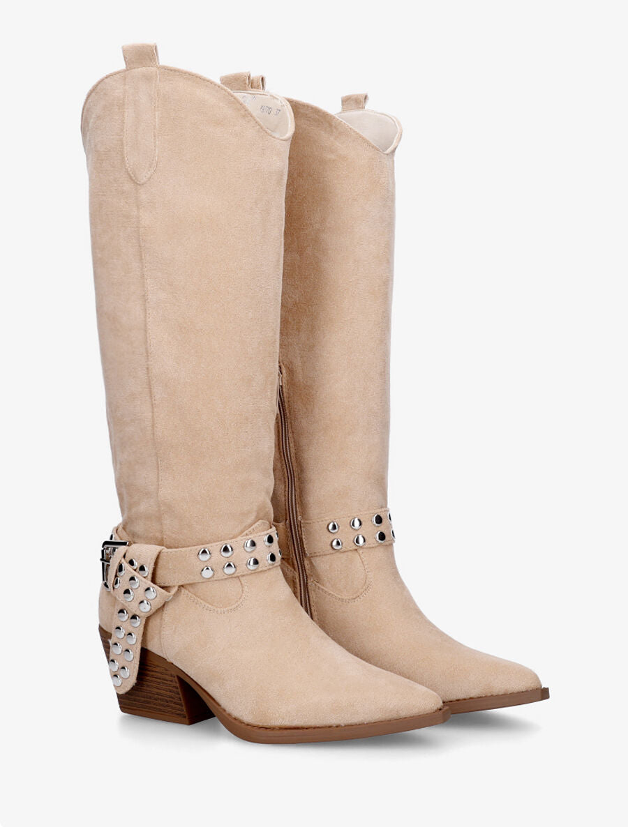 Bottes en suédine style santiags - Beige - 4