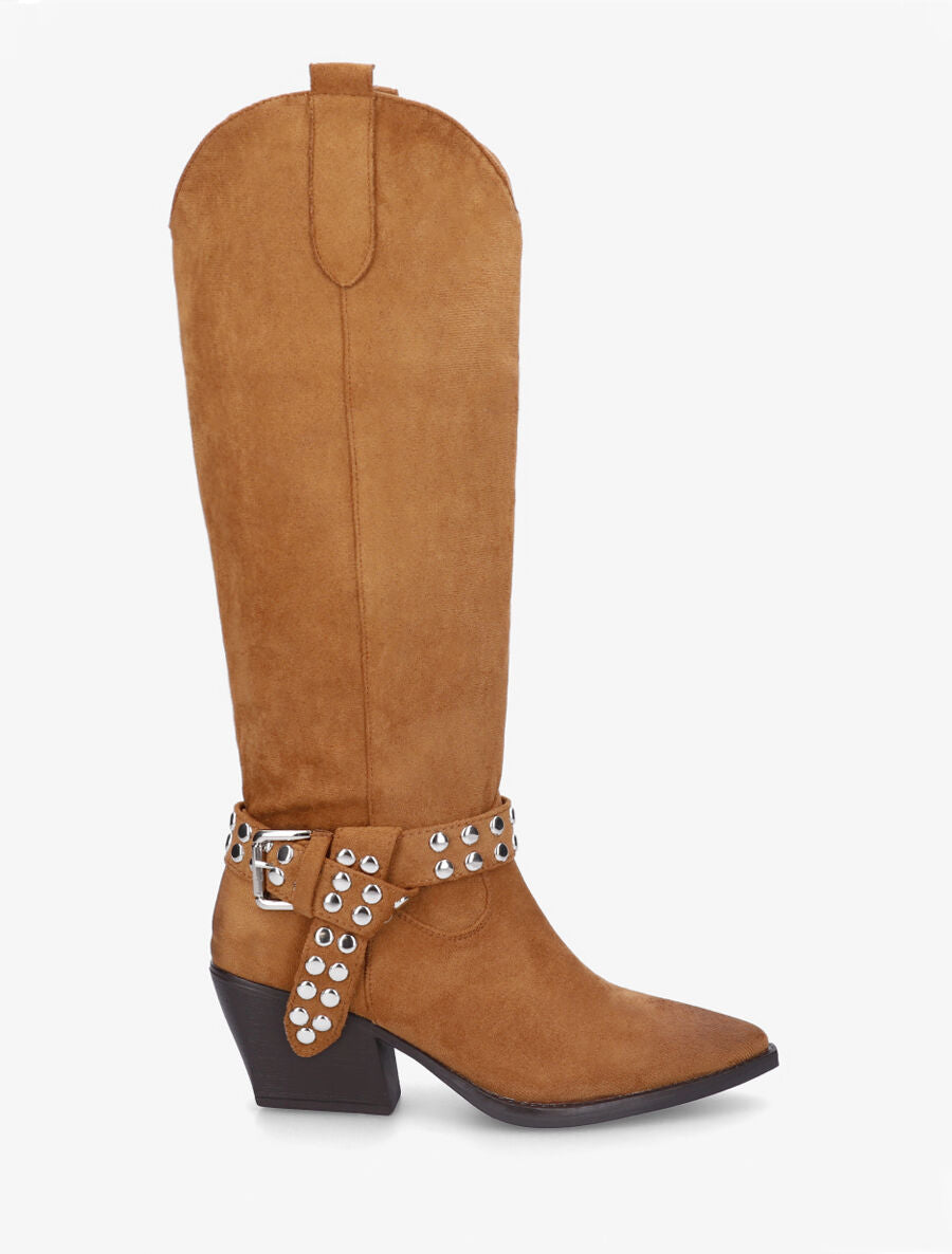 Bottes en suédine style santiags - Camel - 5