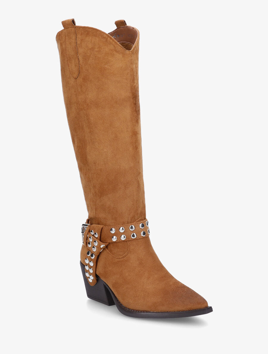 Bottes en suédine style santiags - Camel - 2