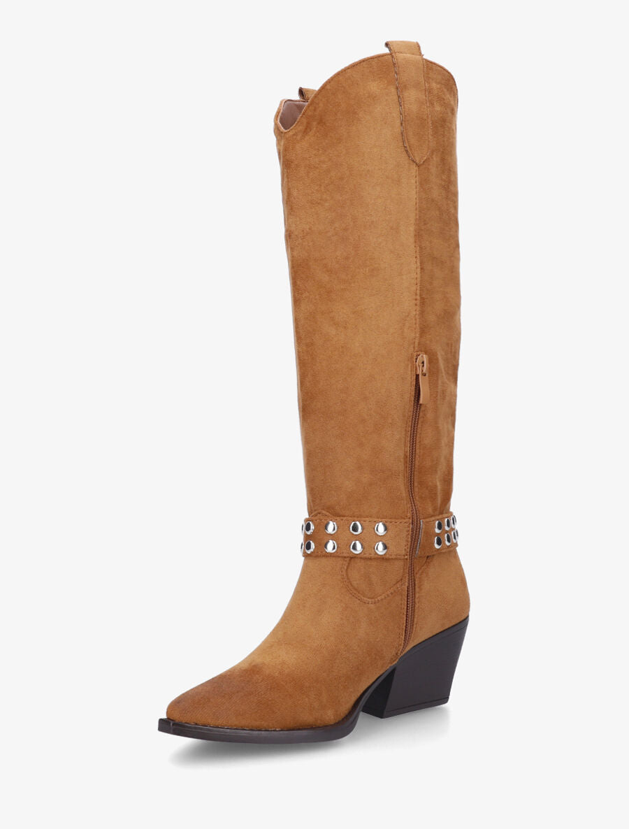 Bottes en suédine style santiags - Camel - 3