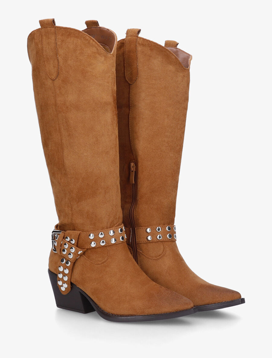 Bottes en suédine style santiags - Camel - 4
