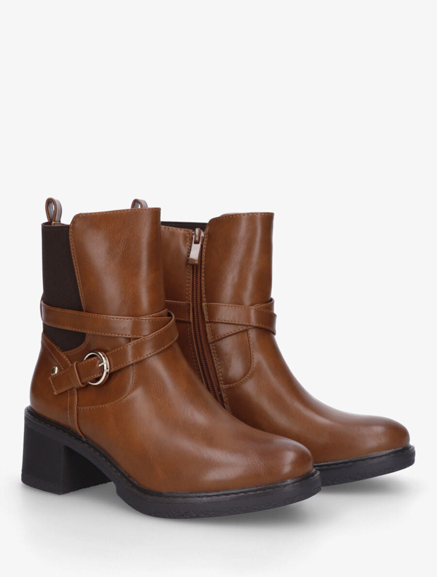 Bottines élastiquées à talon - Camel - 4