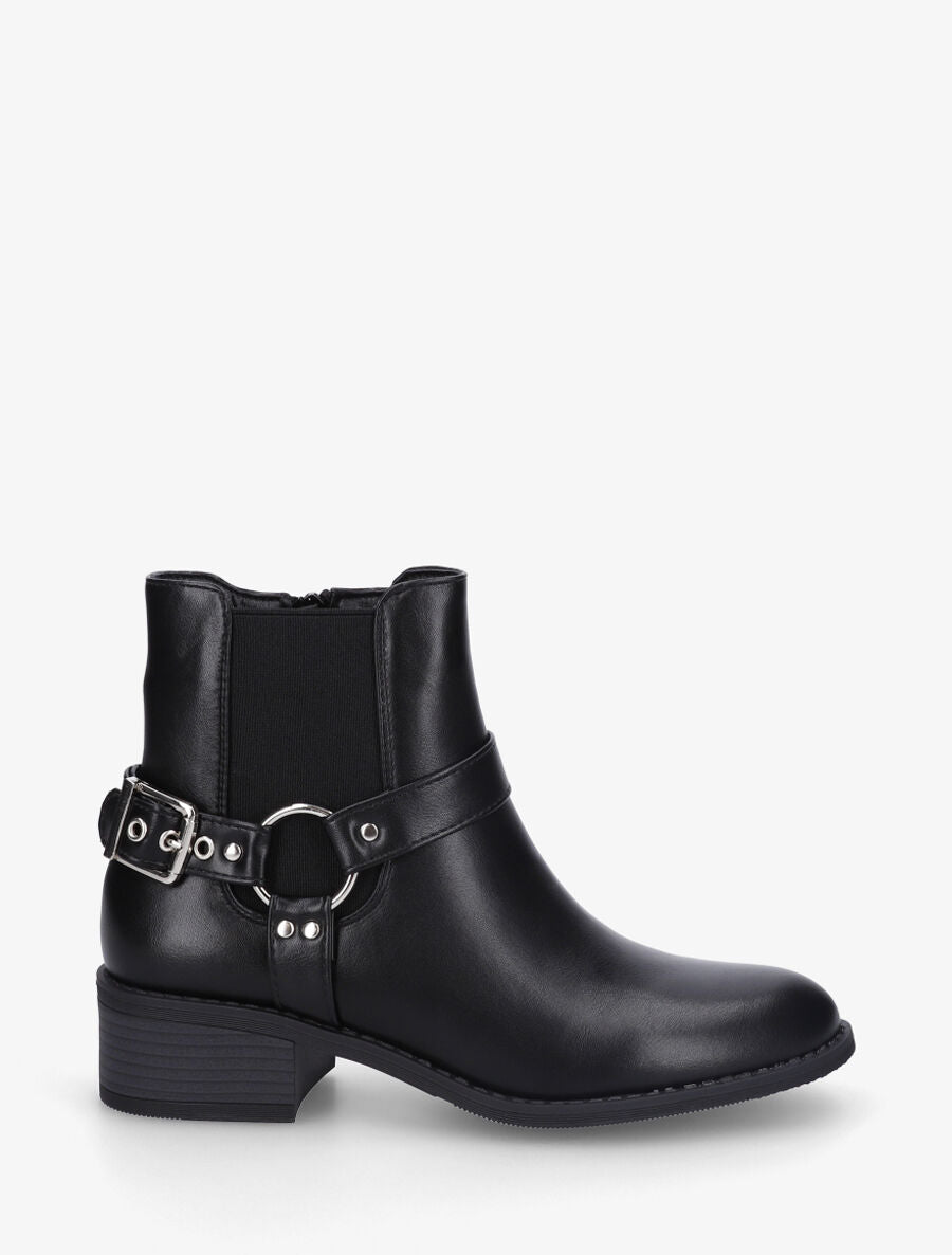 Bottines en simili à cheville élastiquée - Noir - 1