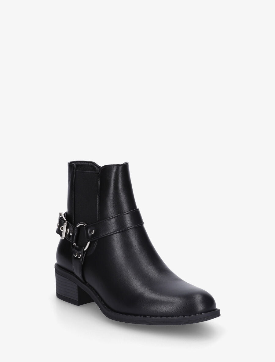 Bottines en simili à cheville élastiquée - Noir - 2