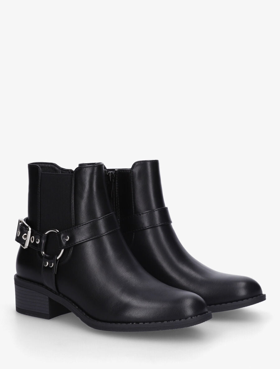 Bottines en simili à cheville élastiquée - Noir - 4