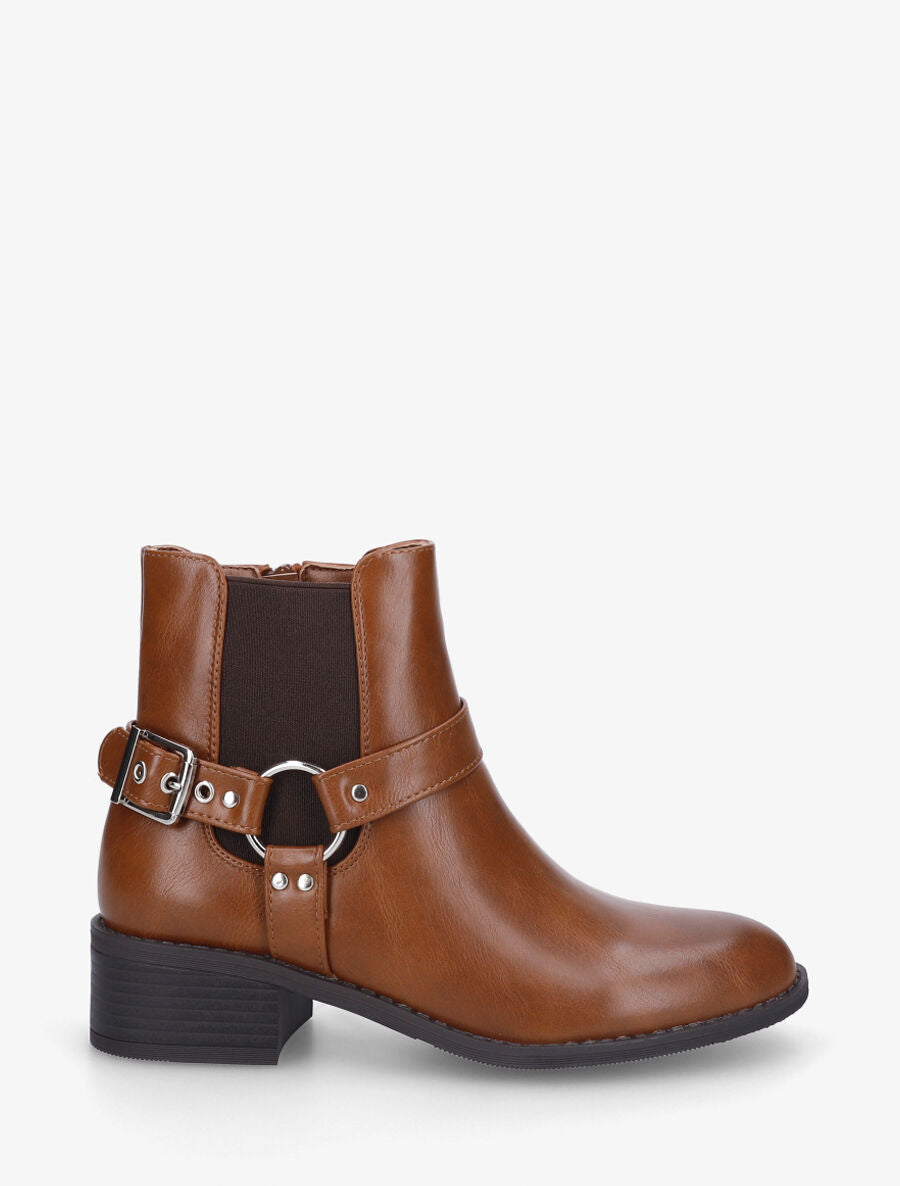 Bottines en simili à cheville élastiquée - Camel - 1