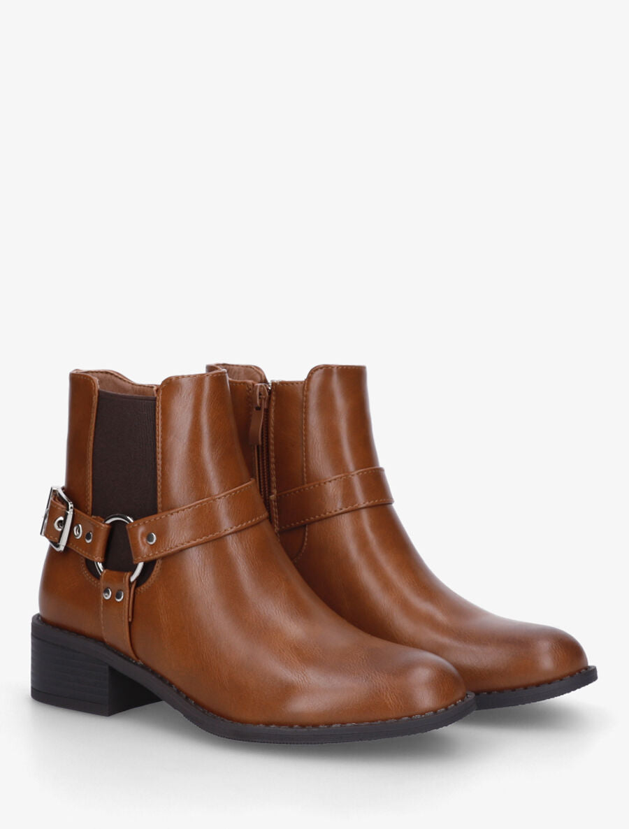 Bottines en simili à cheville élastiquée - Camel - 4