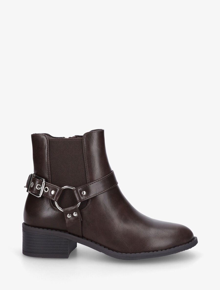 Bottines en simili à cheville élastiquée - Marron - 5