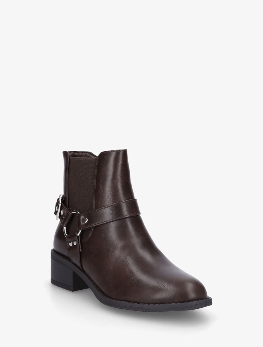Bottines en simili à cheville élastiquée - Marron - 2