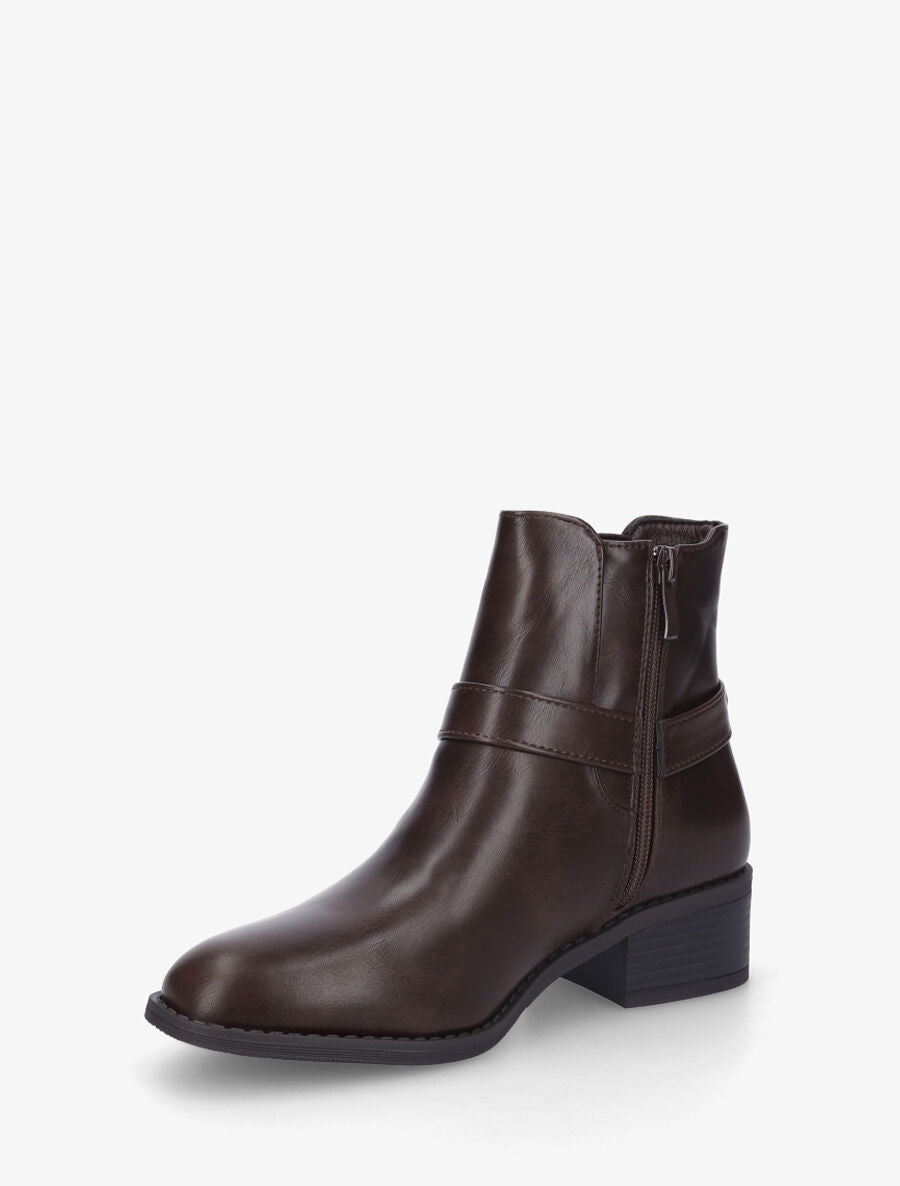 Bottines en simili à cheville élastiquée - Marron - 3