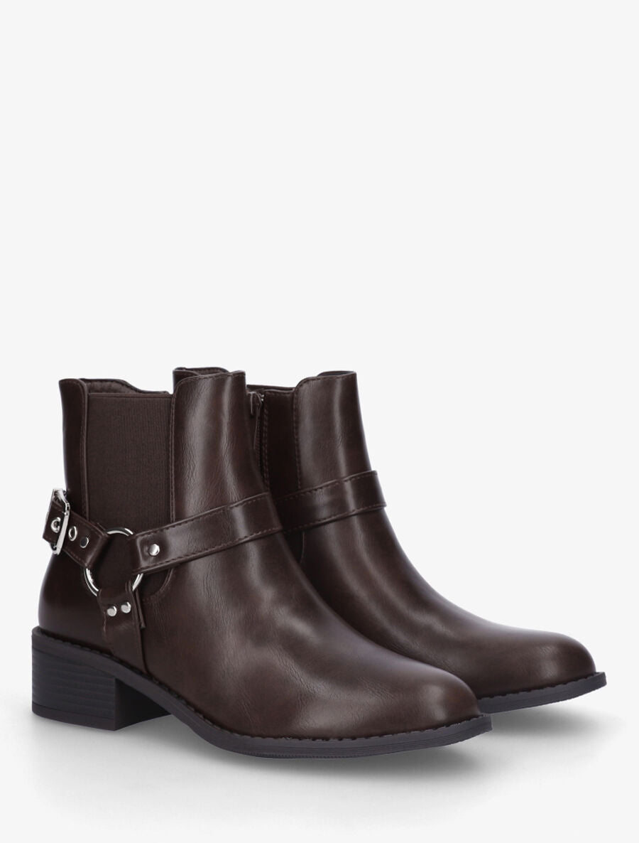 Bottines en simili à cheville élastiquée - Marron - 4