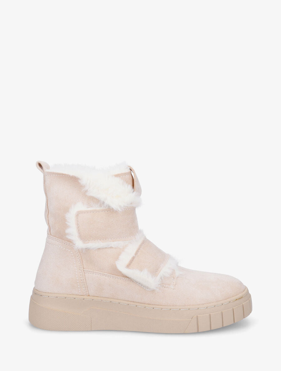 Bottines en suédine à double scratch - Beige - 1