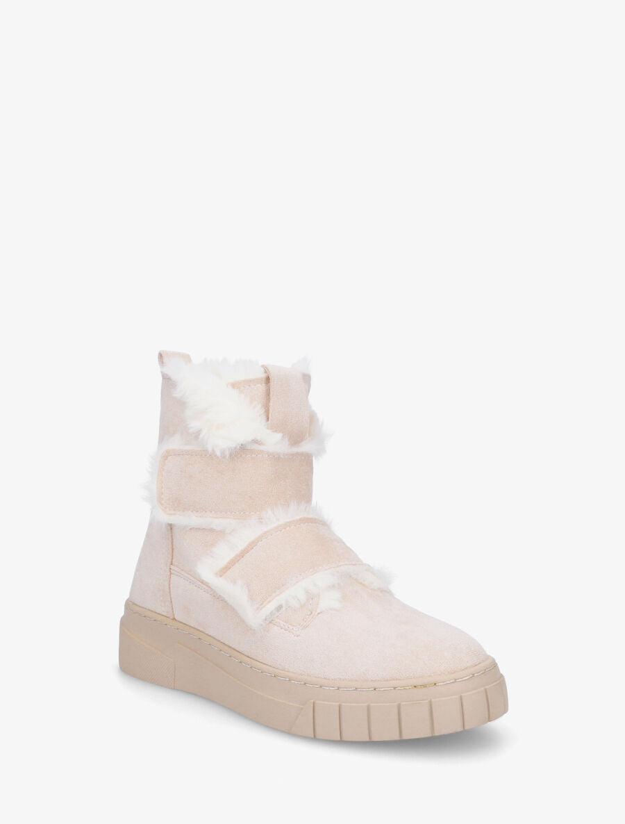 Bottines en suédine à double scratch - Beige - 2