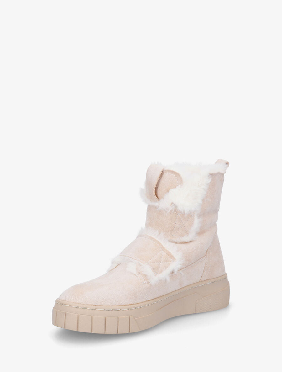 Bottines en suédine à double scratch - Beige - 3