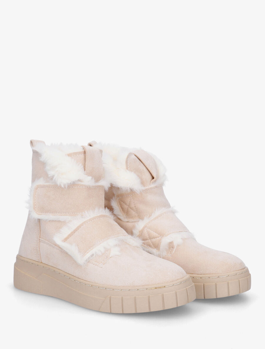 Bottines en suédine à double scratch - Beige - 4